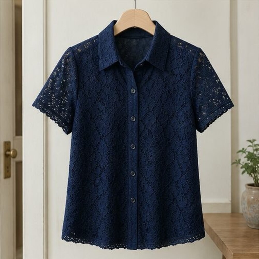 Navy Lace Trim Top